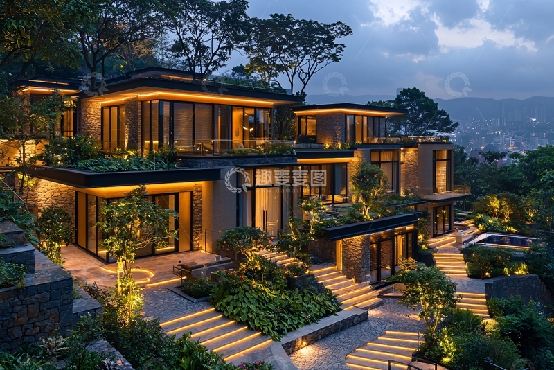 高清大图下载【趣麦麦图】山顶豪宅夜景