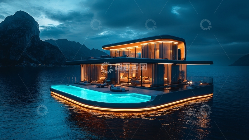 高清大图下载【趣麦麦图】湖上漂浮别墅