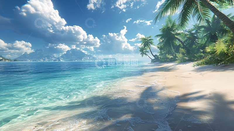 高清大图下载【趣麦麦图】热带海滩椰林风景