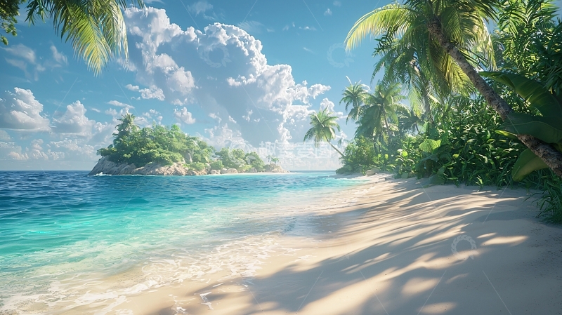高清大图下载【趣麦麦图】热带海滩椰林风光