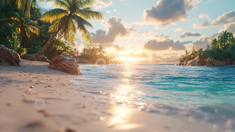 高清大图下载【趣麦麦图】热带海滩日落景色