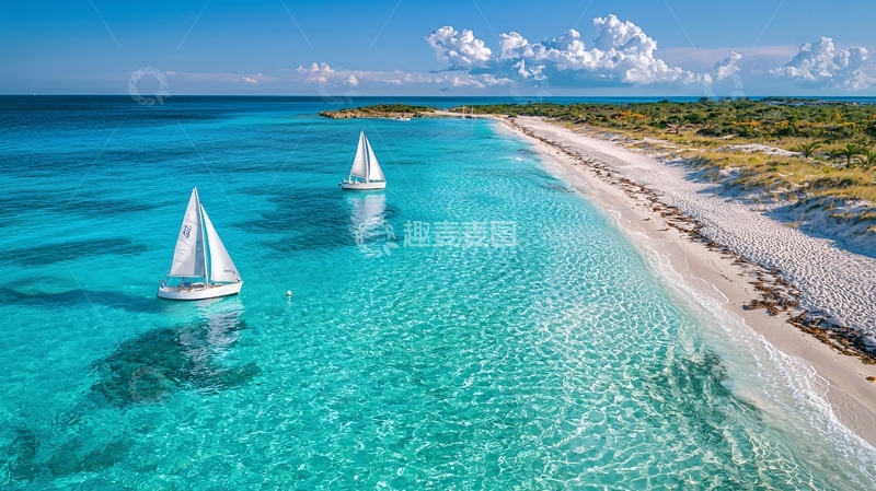 高清大图下载【趣麦麦图】碧海蓝天沙滩帆船