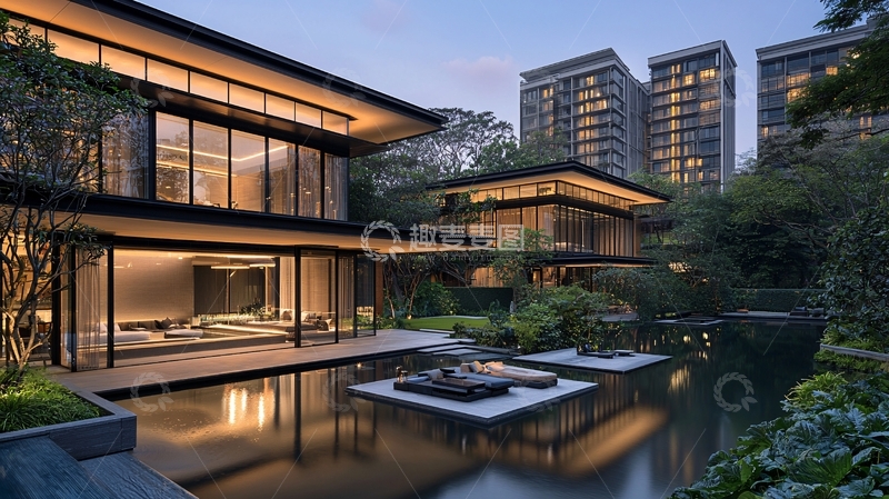 高清大图下载【趣麦麦图】现代简约别墅夜景