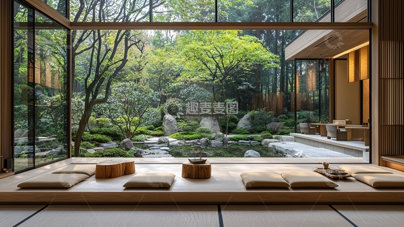 高清大图下载【趣麦麦图】落地窗庭院禅意空间