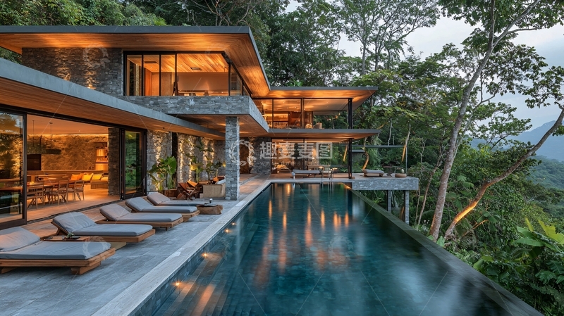 高清大图下载【趣麦麦图】山林别墅夜景