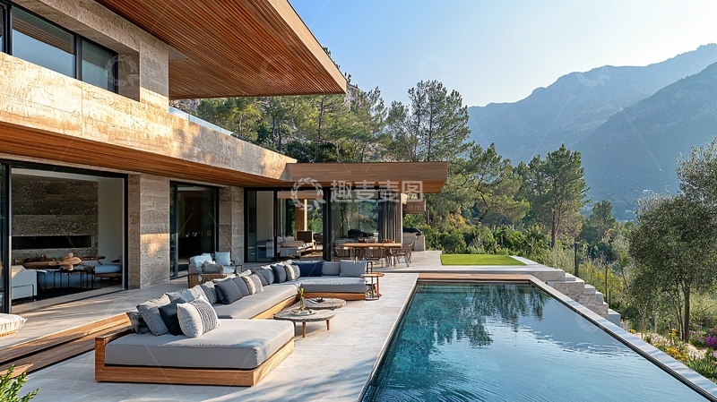 高清大图下载【趣麦麦图】山景别墅泳池