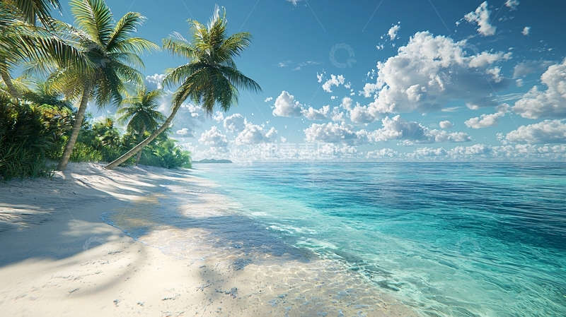 高清大图下载【趣麦麦图】热带海滩椰林风景