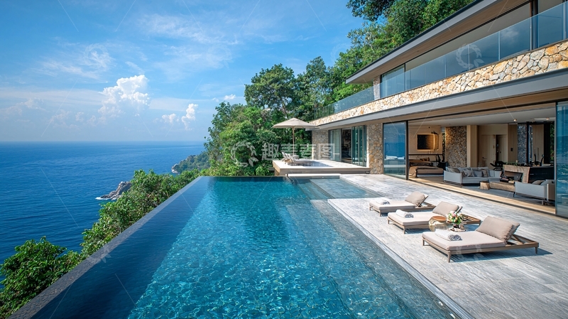 高清大图下载【趣麦麦图】海景别墅泳池