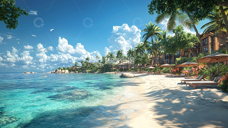 高清大图下载【趣麦麦图】热带海滩度假村