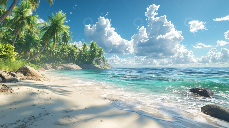 高清大图下载【趣麦麦图】热带海滩椰林风景