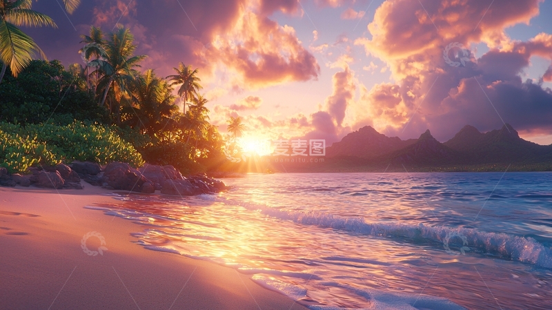 高清大图下载【趣麦麦图】热带海滩日落