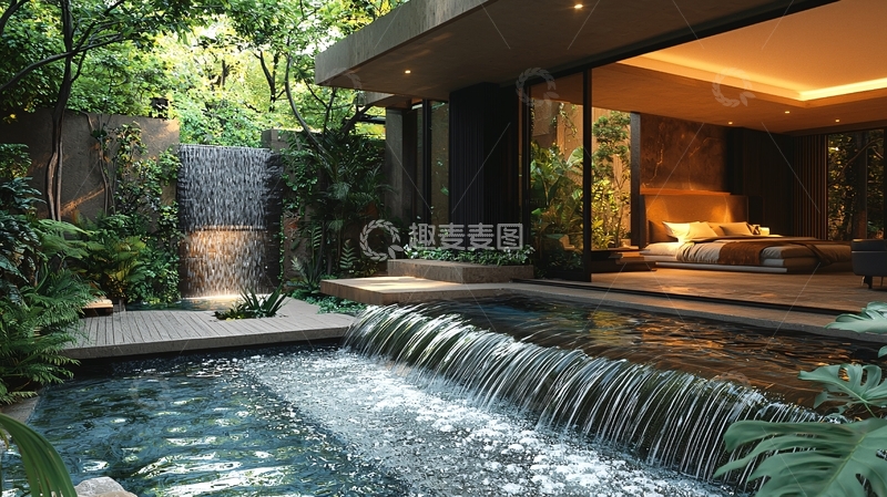 高清大图下载【趣麦麦图】现代庭院泳池别墅