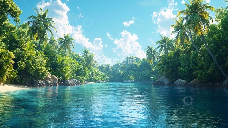 高清大图下载【趣麦麦图】热带海滩河流风景