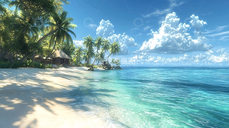 高清大图下载【趣麦麦图】热带海滩小屋