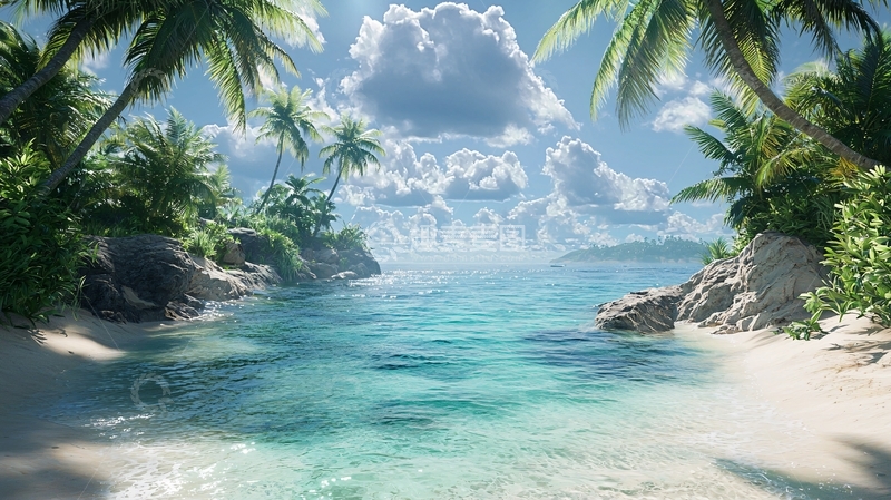 高清大图下载【趣麦麦图】热带海滩椰林风光