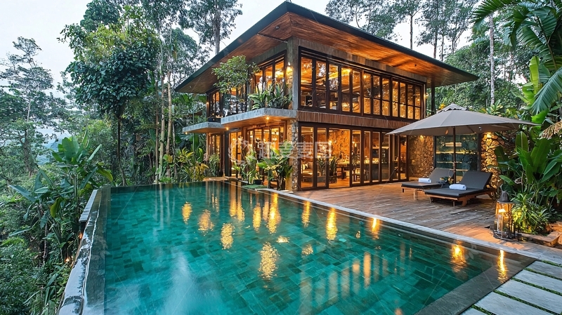 高清大图下载【趣麦麦图】森林环抱的豪华别墅泳池