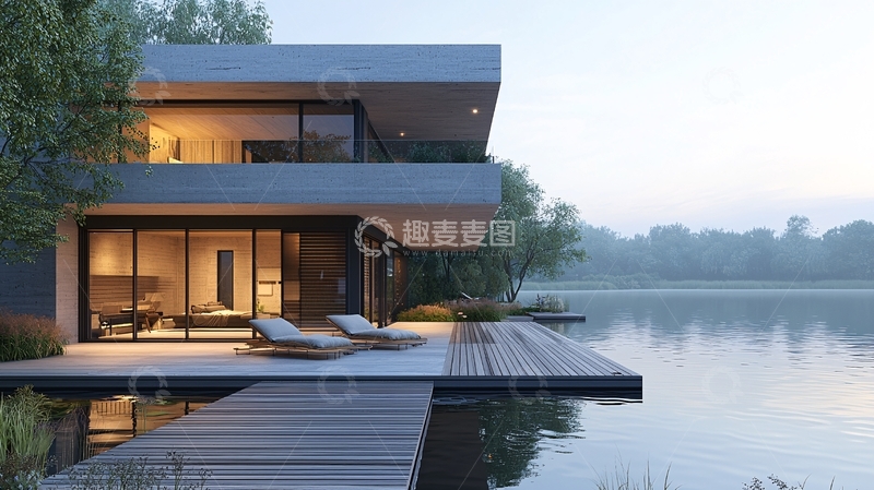 高清大图下载【趣麦麦图】现代简约湖景别墅