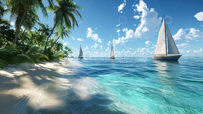 高清大图下载【趣麦麦图】热带海滩帆船风景