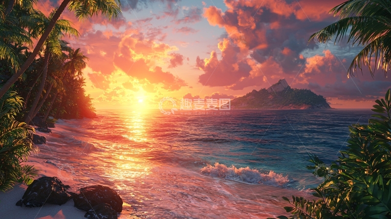 高清大图下载【趣麦麦图】热带海滩日落