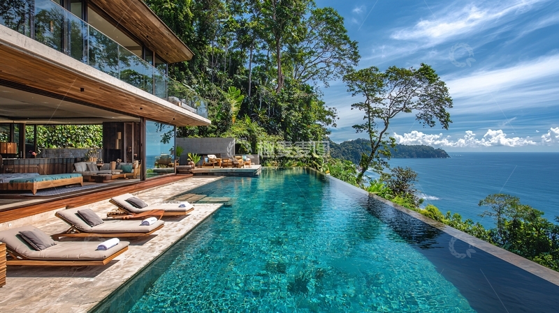 高清大图下载【趣麦麦图】山顶别墅无边泳池海景