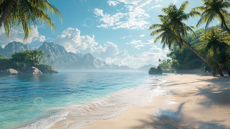 高清大图下载【趣麦麦图】热带海滩椰林风光