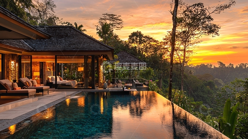高清大图下载【趣麦麦图】巴厘岛别墅落日美景