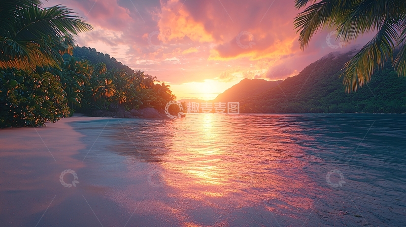 高清大图下载【趣麦麦图】热带海滩日落