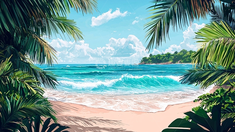 高清大图下载【趣麦麦图】热带海滩椰林风光
