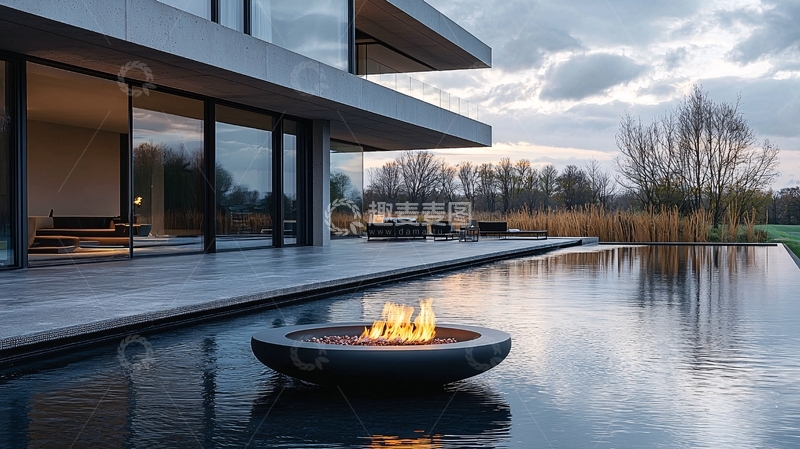 高清大图下载【趣麦麦图】现代简约别墅泳池景观