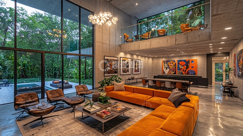 高清大图下载【趣麦麦图】现代简约混凝土别墅客厅