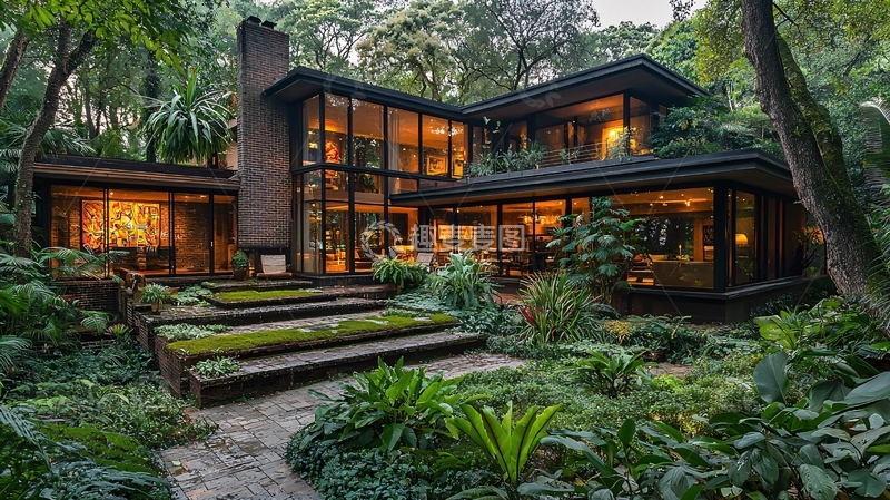 高清大图下载【趣麦麦图】森林别墅夜景