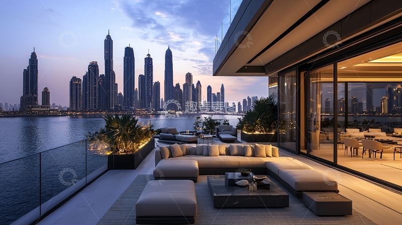 高清大图下载【趣麦麦图】迪拜夜景豪宅阳台