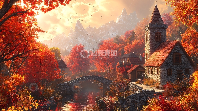 高清大图下载【趣麦麦图】秋日村庄风景