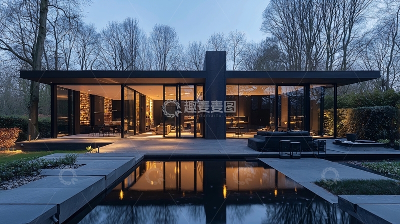 高清大图下载【趣麦麦图】现代简约别墅夜景