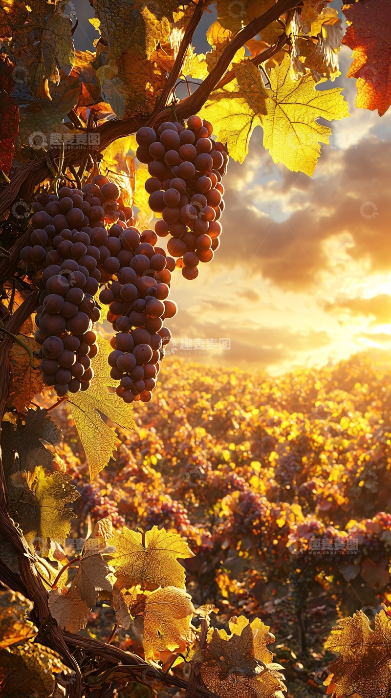 高清大图下载【趣麦麦图】夕阳下成熟的葡萄园