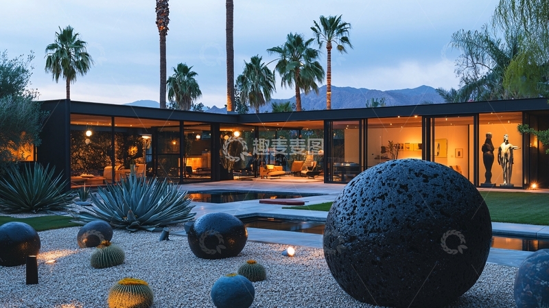 高清大图下载【趣麦麦图】现代简约庭院别墅夜景