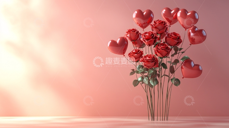 高清大图下载【趣麦麦图】爱心气球玫瑰花束