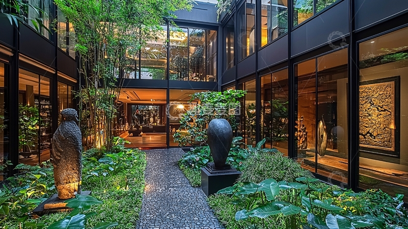 高清大图下载【趣麦麦图】绿植环绕的现代庭院