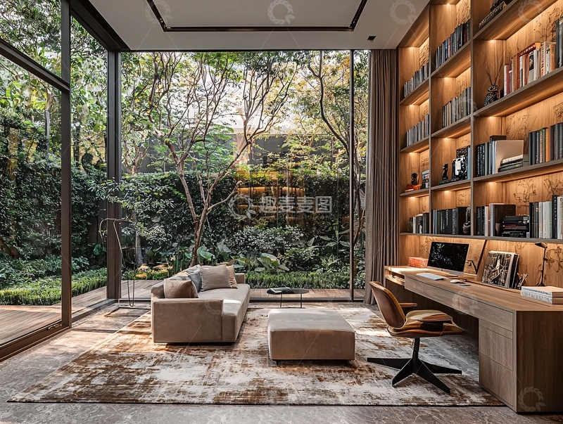高清大图下载【趣麦麦图】落地窗书房