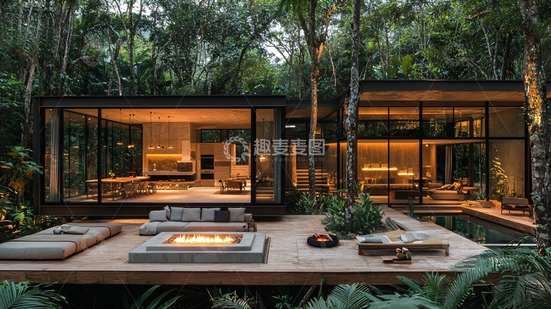 高清大图下载【趣麦麦图】丛林玻璃屋现代别墅