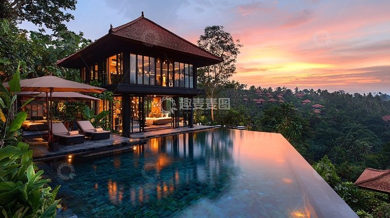 高清大图下载【趣麦麦图】巴厘岛别墅落日景色