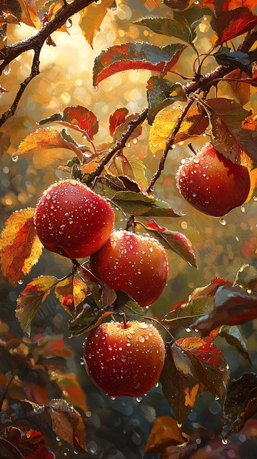秋日阳光下的红苹果