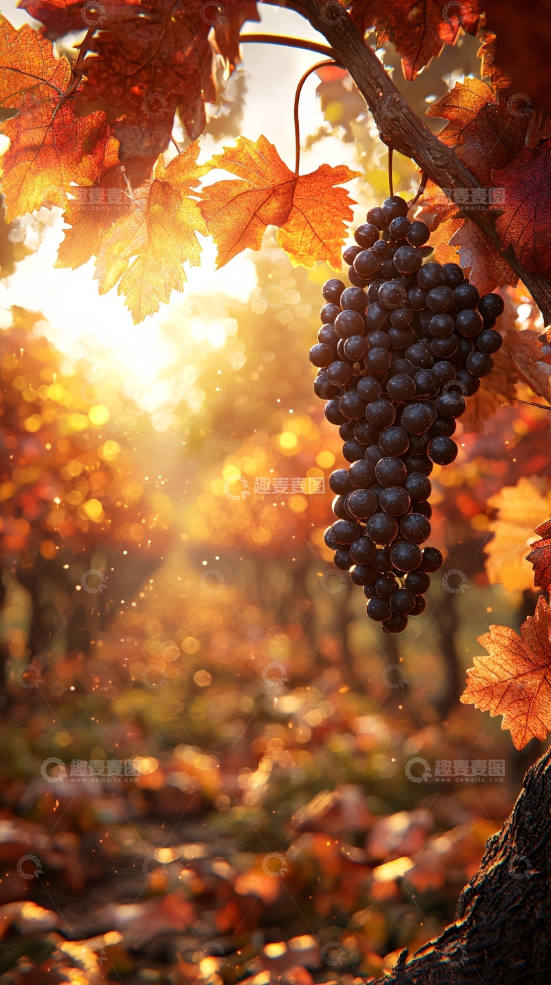 高清大图下载【趣麦麦图】秋季葡萄园日落