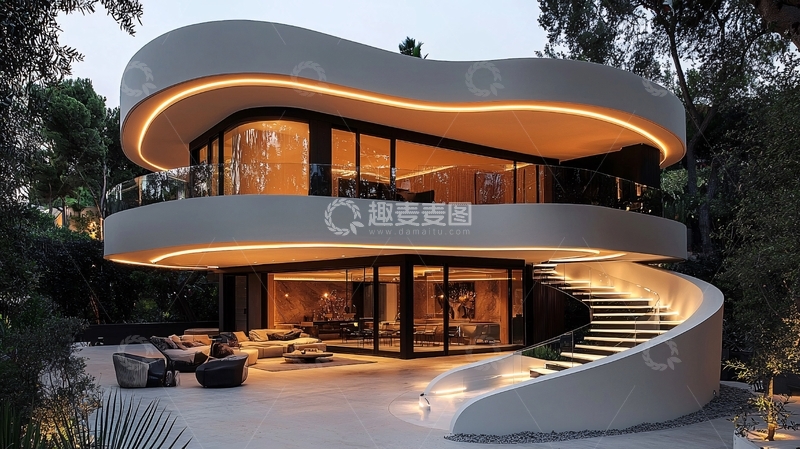 高清大图下载【趣麦麦图】现代风格别墅夜景