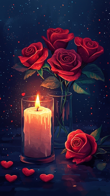 红玫瑰烛光浪漫夜晚