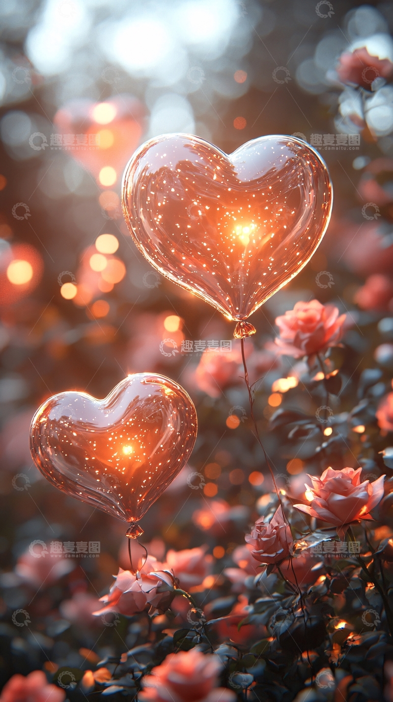 高清大图下载【趣麦麦图】光影玫瑰花心形气球
