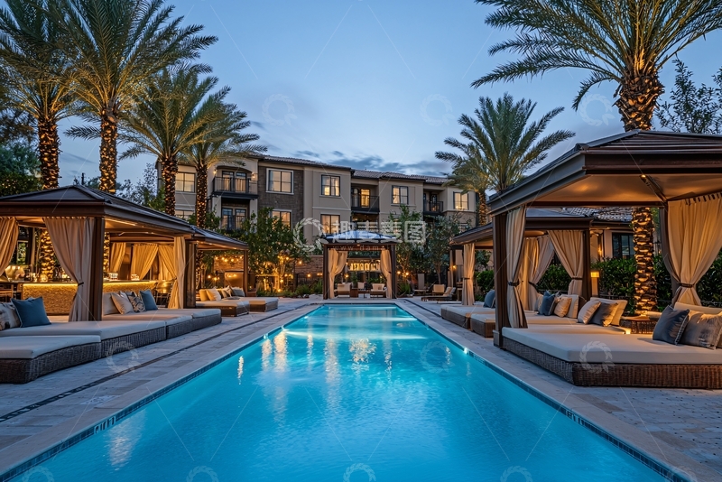 高清大图下载【趣麦麦图】泳池夜景