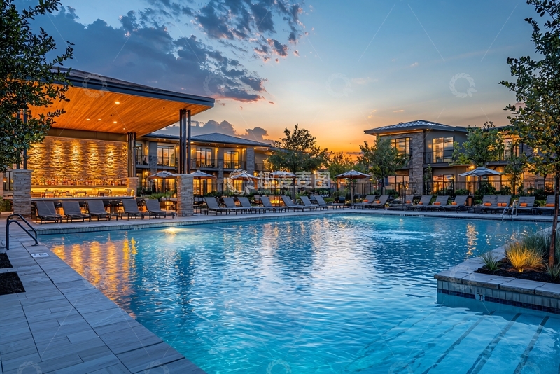 高清大图下载【趣麦麦图】泳池旁的现代别墅