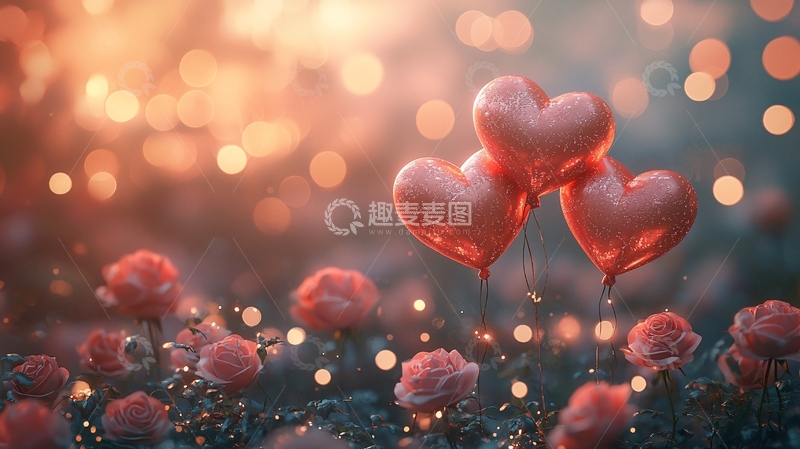 高清大图下载【趣麦麦图】爱心气球玫瑰花背景