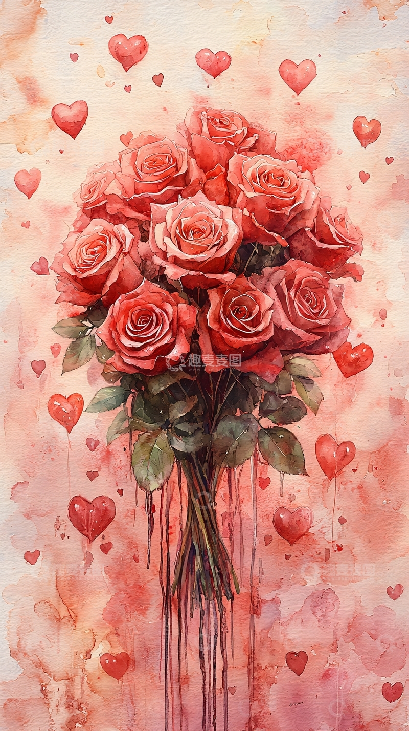 高清大图下载【趣麦麦图】水彩玫瑰花束